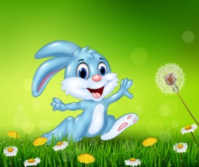 Cute little bunny with green easter background vector 09