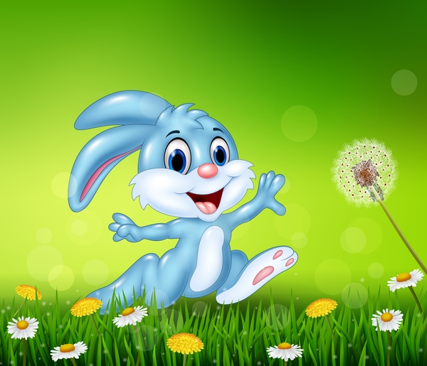 Cute little bunny with green easter background vector 09