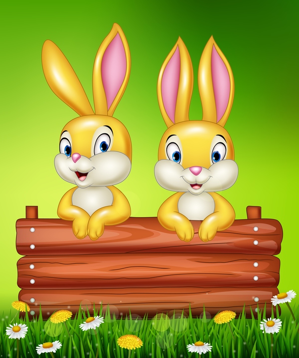 Cute little bunny with green easter background vector 11