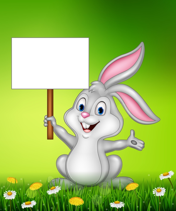 Cute little bunny with green easter background vector 12
