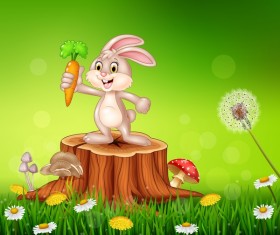 Cute little bunny with green easter background vector 14