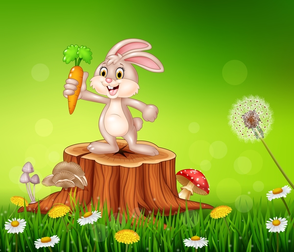 Cute little bunny with green easter background vector 14