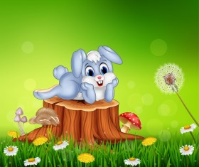 Cute little bunny with green easter background vector 15