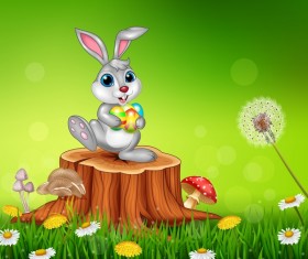 Cute little bunny with green easter background vector 16