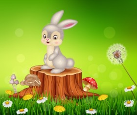 Cute little bunny with green easter background vector 17