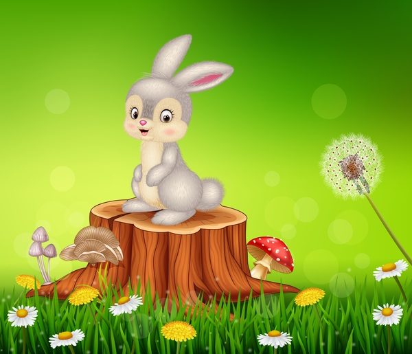 Cute little bunny with green easter background vector 17