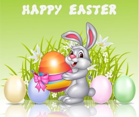 Cute rabbit and easter egg vector 01