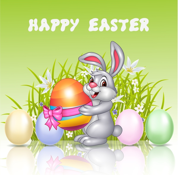 Cute rabbit and easter egg vector 01