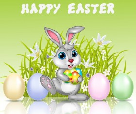 Cute rabbit and easter egg vector 02
