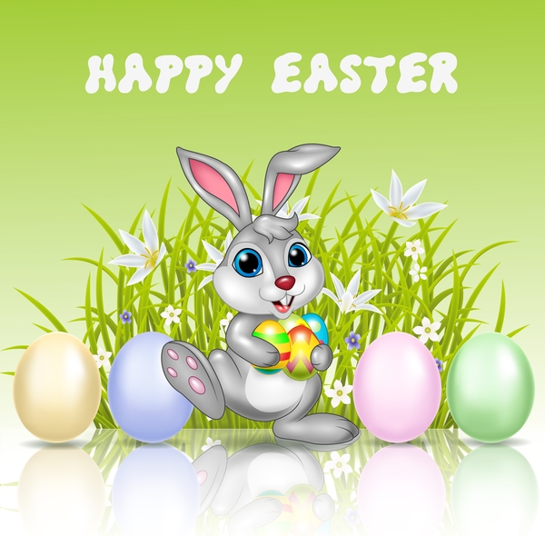 Cute rabbit and easter egg vector 02