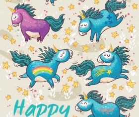 Cute unicorns with greeting card vector 02