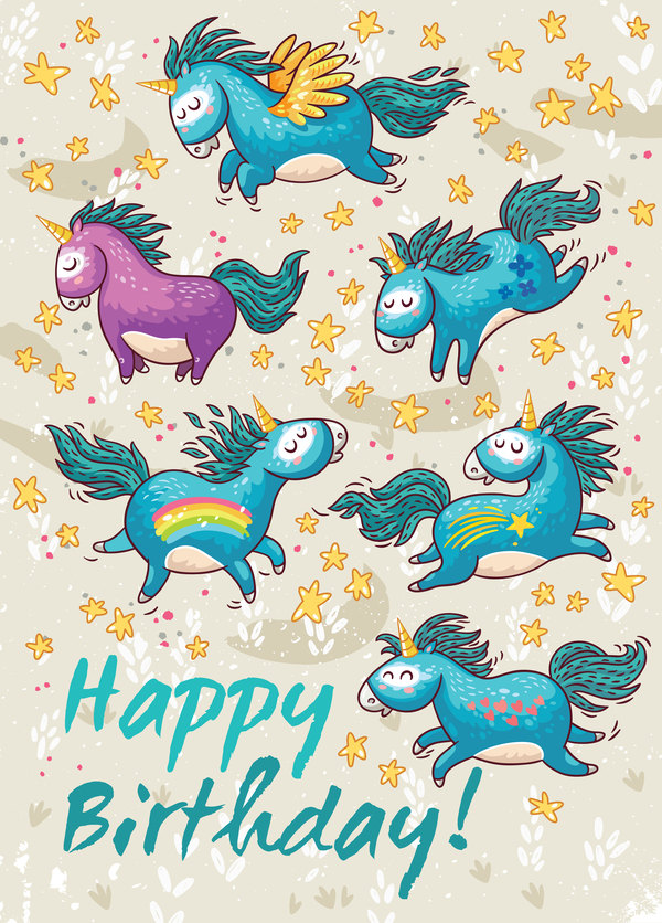 Cute unicorns with greeting card vector 02