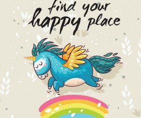 Cute unicorns with greeting card vector 04
