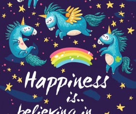 Cute unicorns with greeting card vector 05