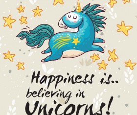 Cute unicorns with greeting card vector 06