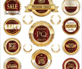 Dark red with golden badges and labels laurel wreath vector