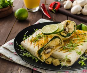 Delicious pancakes and green lemon Stock Photo 02