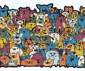 Dog and Cat group doodle vector 02
