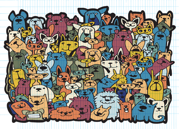 Dog and Cat group doodle vector 02