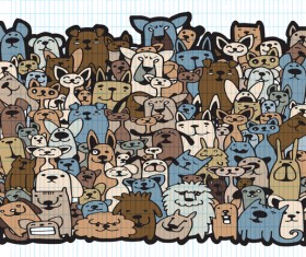 Dog and Cat group doodle vector 03