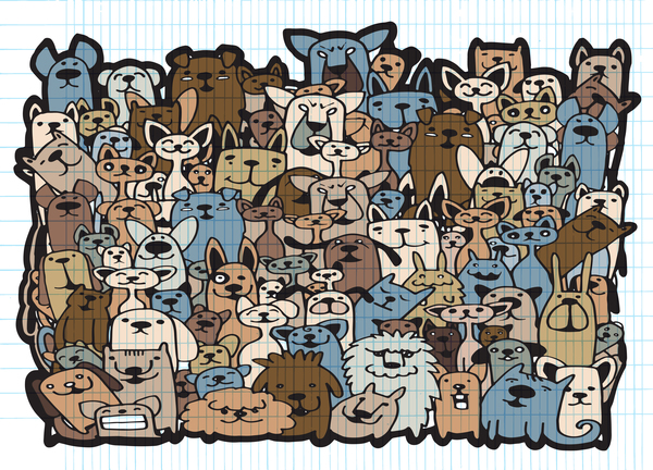 Dog and Cat group doodle vector 03