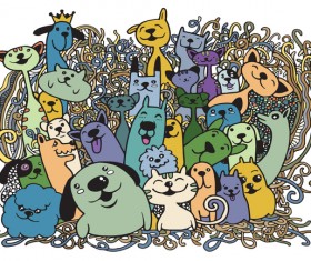 Dog and Cat group doodle vector 04