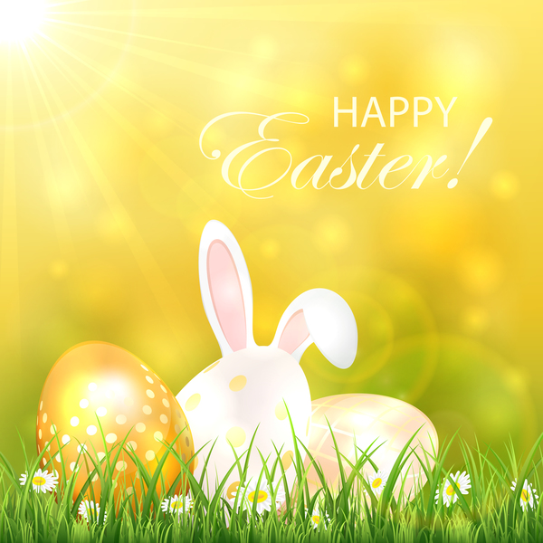 Easter background with eggs and rabbit vector