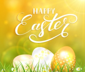 Easter background with golden eggs vector
