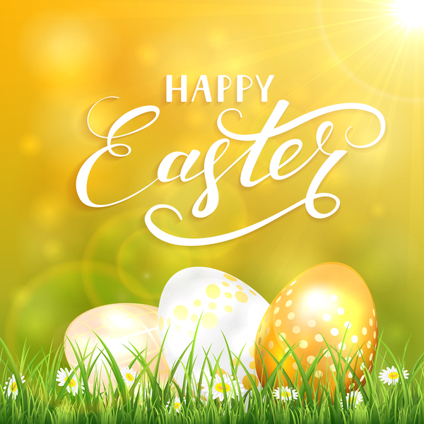 Easter background with golden eggs vector