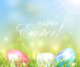 Easter background with three colorful eggs vector
