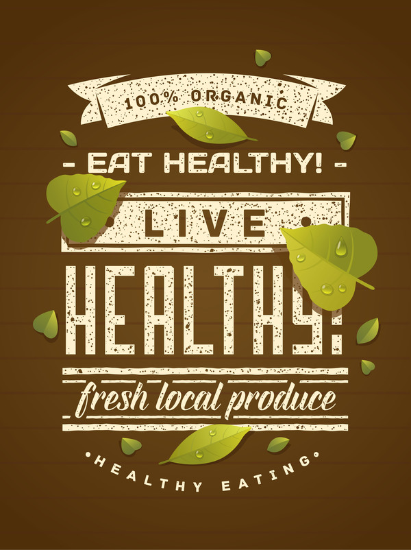 Eat healthy poster with brown background vector 02