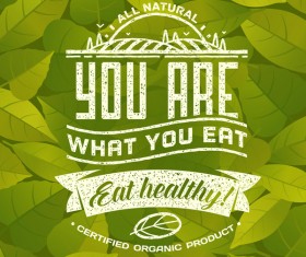 Eat healthy poster with leaves background vector