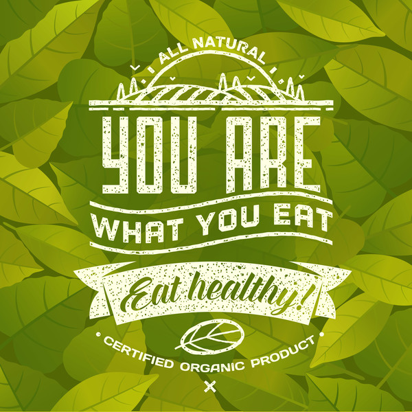 Eat healthy poster with leaves background vector