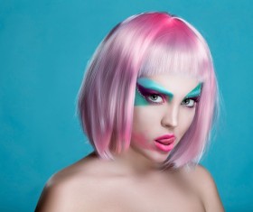 Exaggerated make-up and facial expressions girl Stock Photo 01