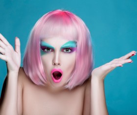 Exaggerated make-up and facial expressions girl Stock Photo 03