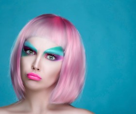 Exaggerated make-up and facial expressions girl Stock Photo 04