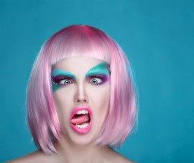 Exaggerated make-up and facial expressions girl Stock Photo 05