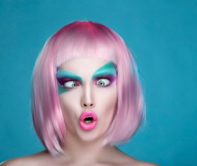 Exaggerated make-up and facial expressions girl Stock Photo 07