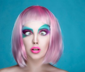 Exaggerated make-up and facial expressions girl Stock Photo 09