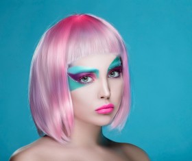 Exaggerated make-up and facial expressions girl Stock Photo 12