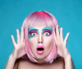 Exaggerated make-up and facial expressions girl Stock Photo 16