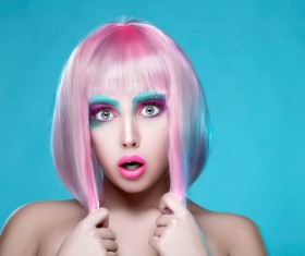 Exaggerated make-up and facial expressions girl Stock Photo 17