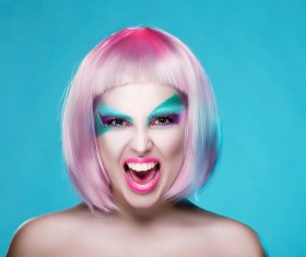 Exaggerated make-up and facial expressions girl Stock Photo 18