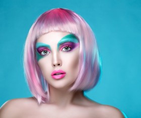 Exaggerated make-up and facial expressions girl Stock Photo 20