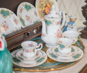 Exquisite tea set with pretty plate Stock Photo
