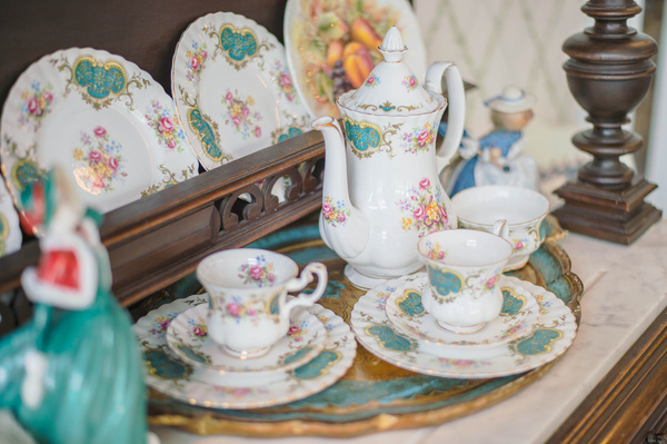 Exquisite tea set with pretty plate Stock Photo