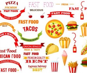 Fast food labels with banners and logo vector 01