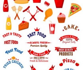 Fast food labels with banners and logo vector 02