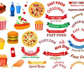 Fast food labels with banners and logo vector 03