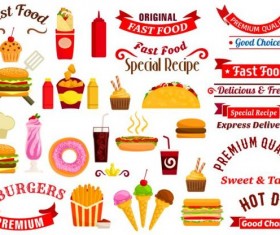 Fast food labels with banners and logo vector 04